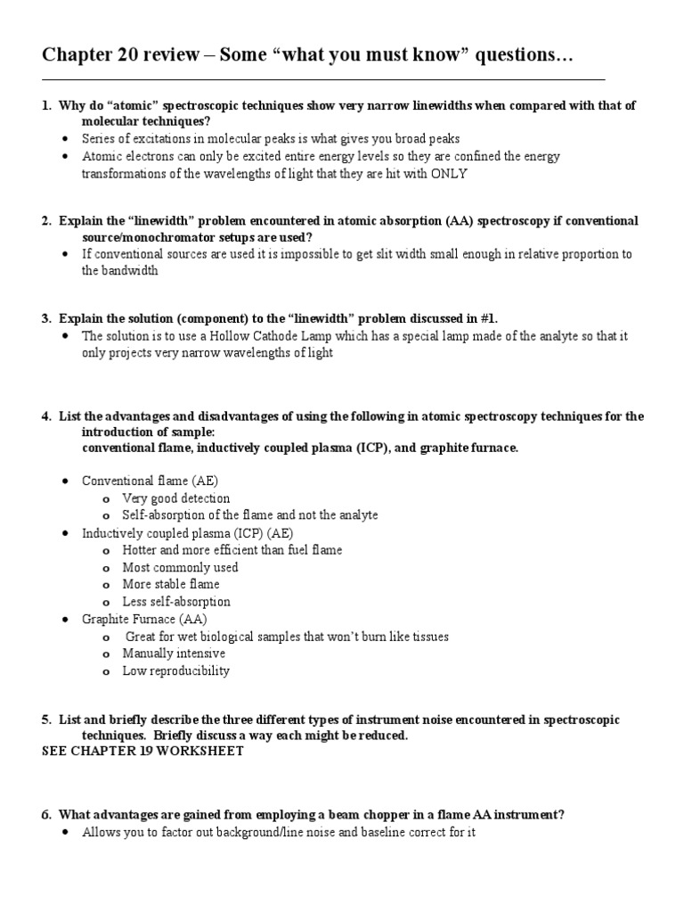 Chapter 20 Review - Some "What You Must Know" Questions | PDF