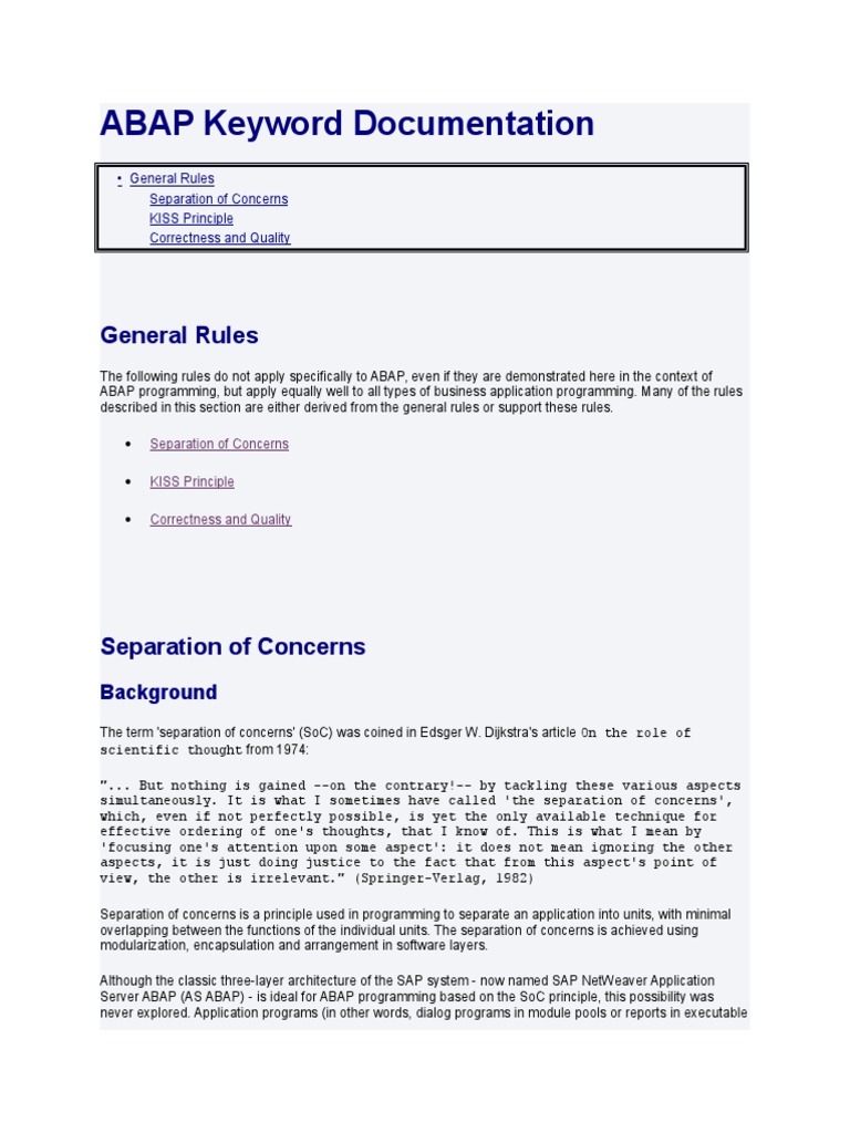 ABAP Keyword Documentation General Rules PDF Usability Object