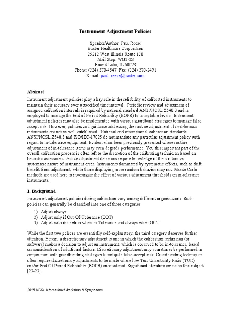Instrument Adjustement Policies | PDF | Calibration | Observational Error