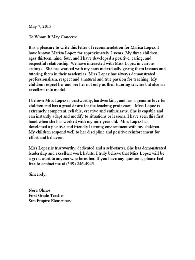 Marisa Letter of Rec | PDF