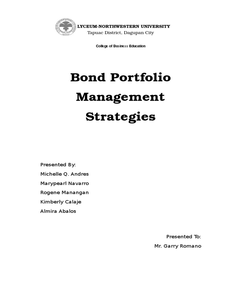 Bond Portfolio Management Strategies Bond Duration Active Management