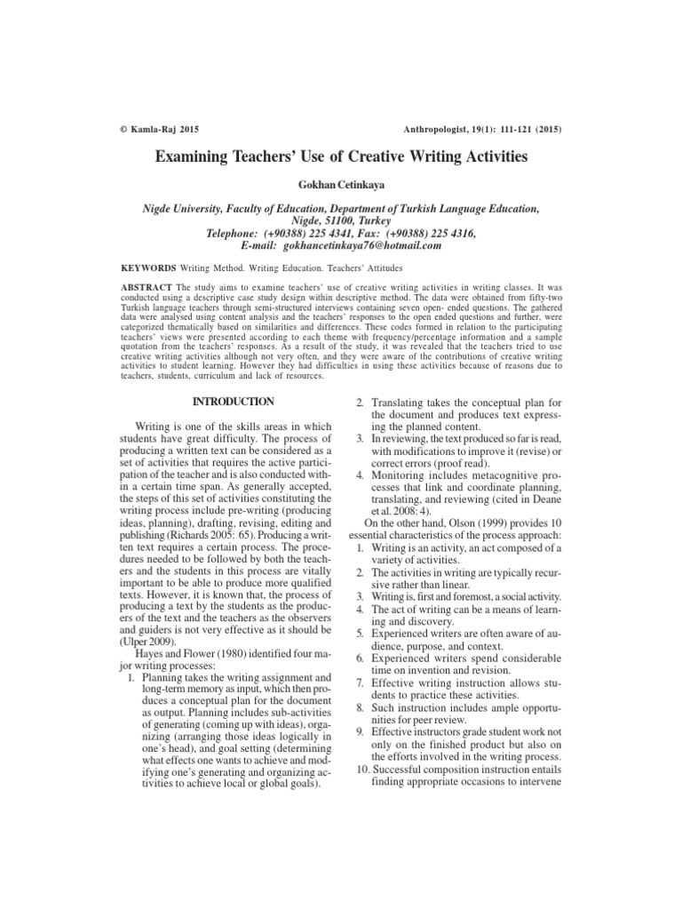 Examining Teachers Use Of Creative Writing Activities PDF