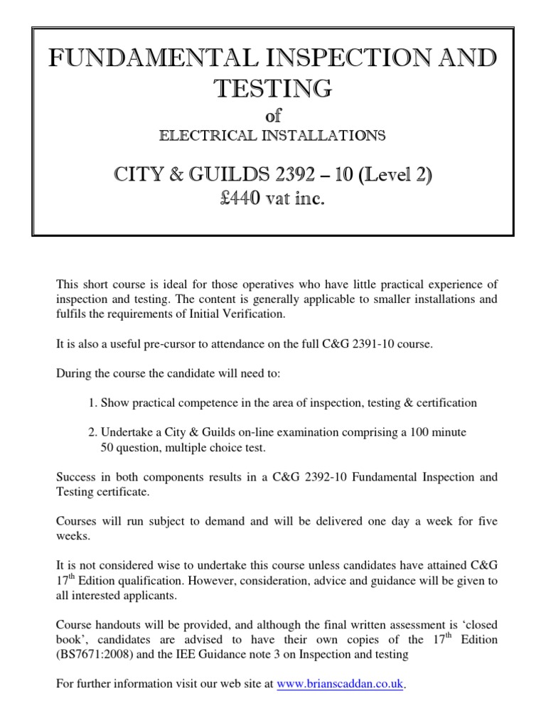 Fundamental Inspection and Testing: of CITY & GUILDS 2392 - 10 (Level 2 ...