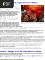 US Echoes Burma Opposition Failures': Suu Kyi 'Happy' With NLD Decision: Lawyers