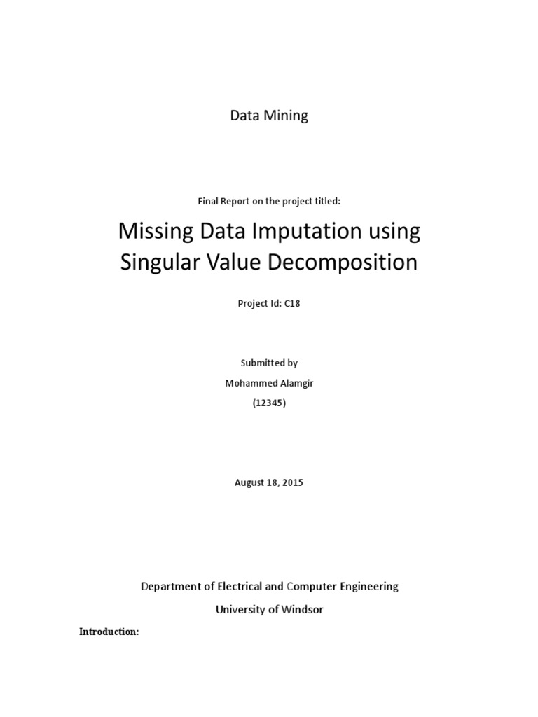 SVD for Missing Data Imputation Report | PDF | Matrix (Mathematics ...