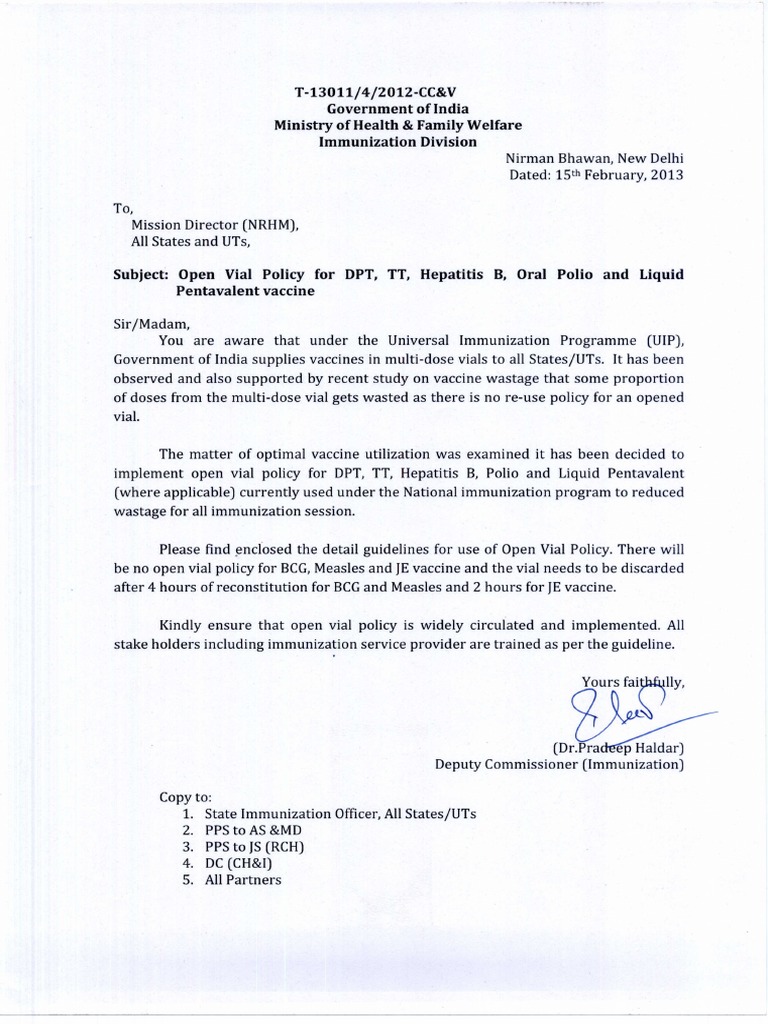 Open Vial Policy 15th Feb 2013 PDF Vaccines Public Health