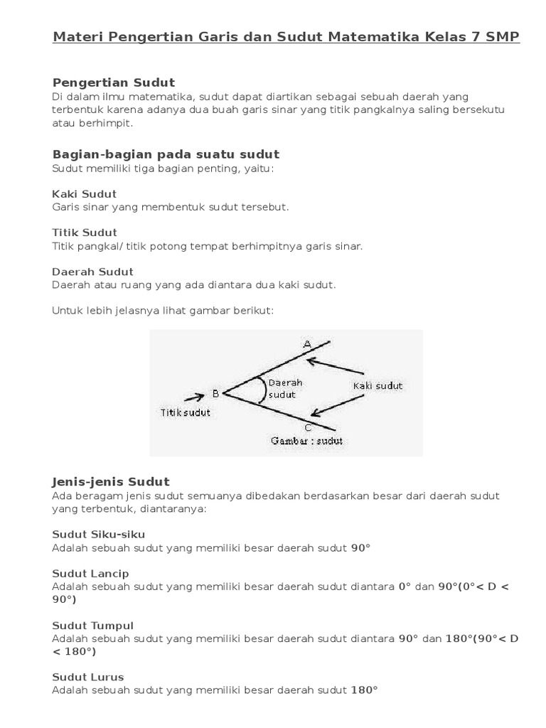 Materi Pengertian Garis Dan Sudut Matematika Kelas 7 Smp