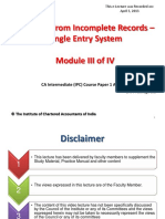 Accounts From Incomplete Records - Single Entry System Module III of IV