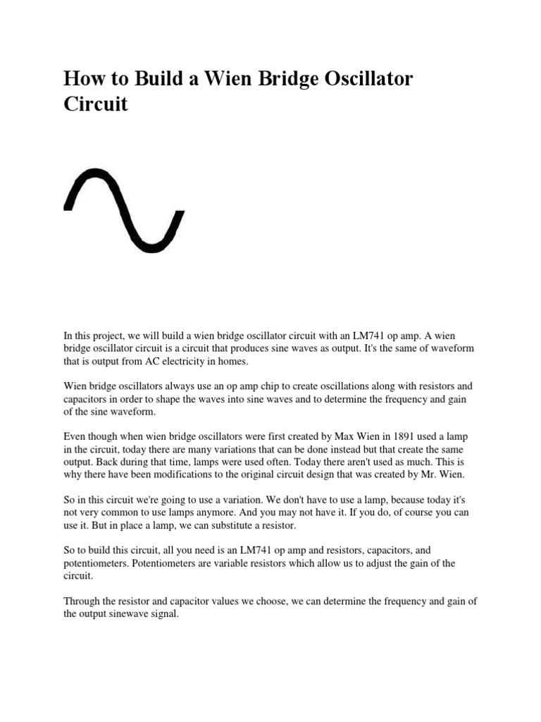Build a Wien Bridge Oscillator with LM741 | PDF | Operational Amplifier ...