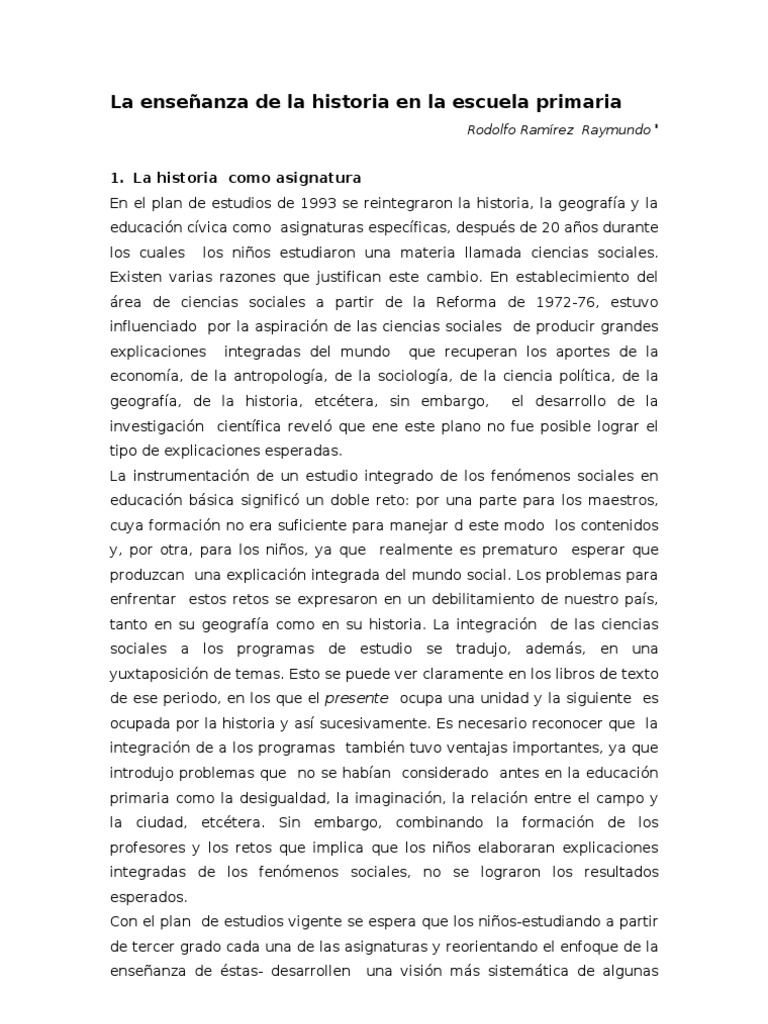 La Enseñanza de La Historia en La Escuela Primaria | PDF | Plan de ...