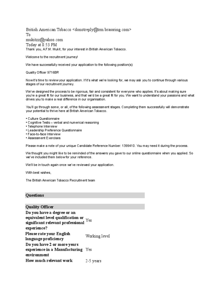 british american tobacco interview BAT Recruitment Process Overview | PDF | Recruitment