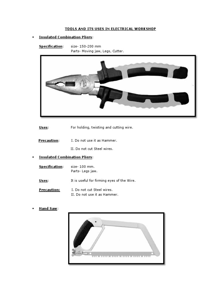 Tools and Its Uses in Electrical