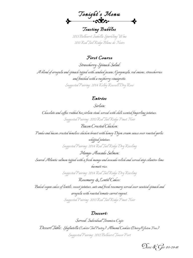 Elegant Dinner Menu with Wine Pairings | PDF
