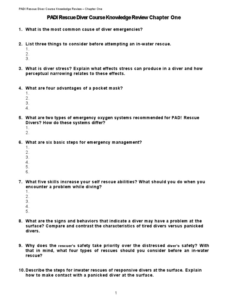 PADI Rescue Diver Knowledge Review Guide | PDF | Underwater Diving | Scuba Diving