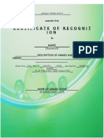 Certificate of Recognition Sample