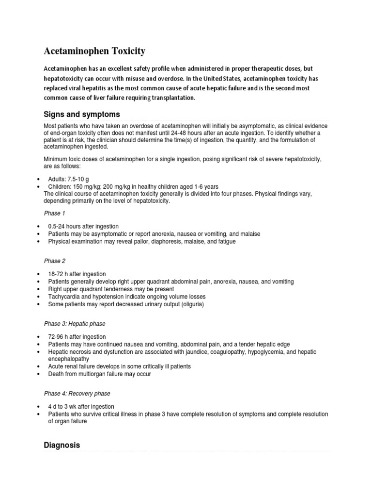 Acetaminophen Toxicity Medicine Medical Specialties