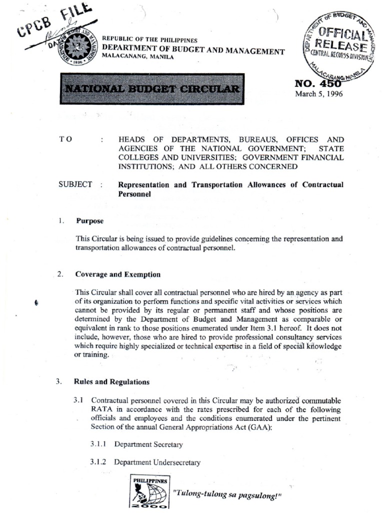 Representation and Transportation Allowances of Contractual Personnel