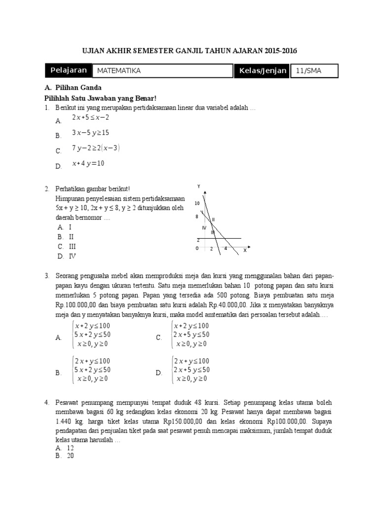 Soal Tes Matematika Sma Klas Xi