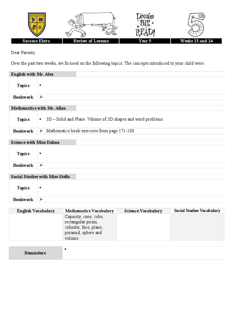 Year 5 Lessons Review: Weeks 13-14 | PDF | Language Arts & Discipline