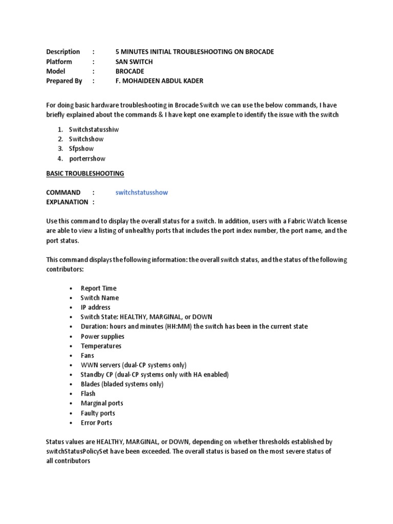 Brocade San Switch Troubleshooting Electrical Engineering Data Transmission
