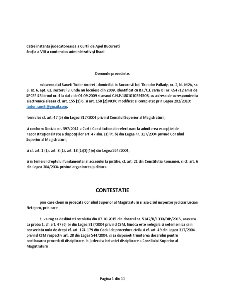 Model Contestatie Inspectia Judiciara #4 | PDF