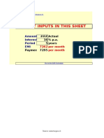 Insert Inputs in This Sheet: Amount Interest Period EMI