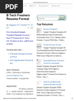 B Tech Freshers Resume Format