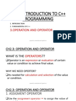 CH 2: Introduction To C++ Programming: 3.operation and Operator
