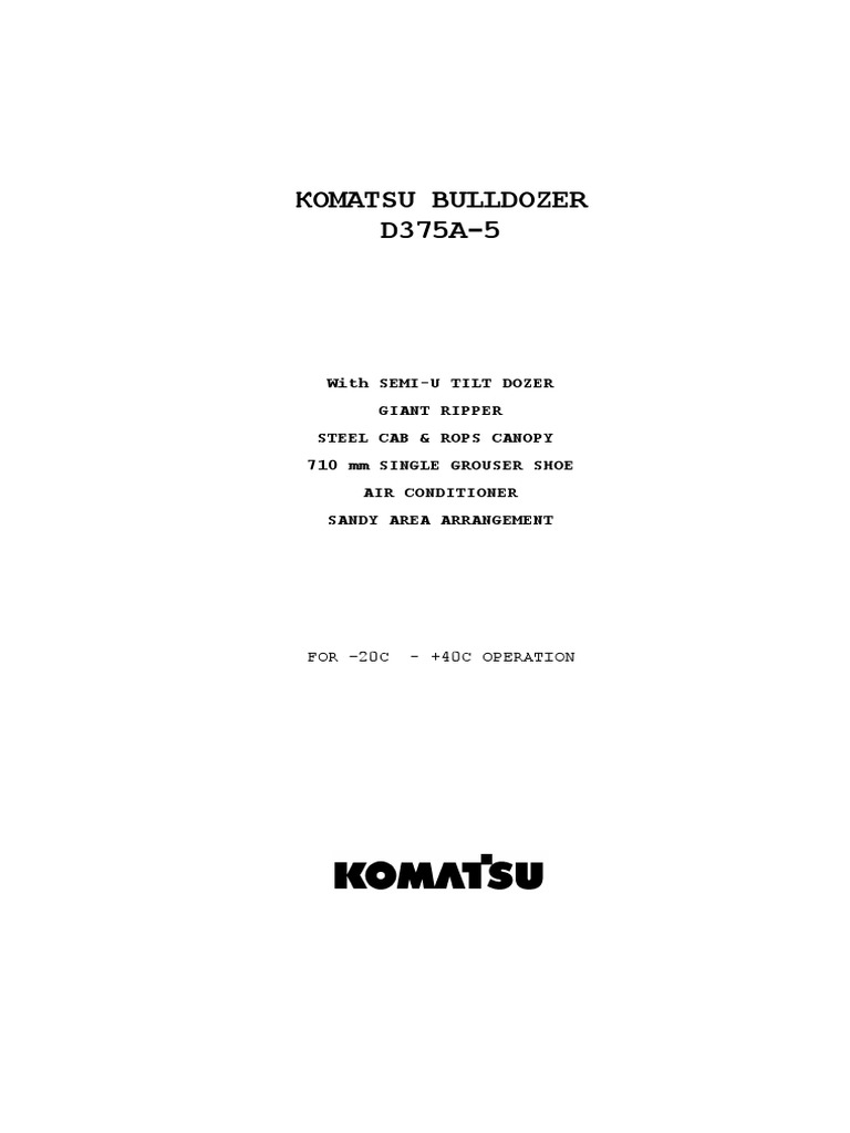 Komatsu D375A-5 Bulldozer Specs | PDF | Transmission (Mechanics) | Clutch