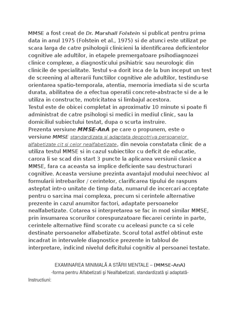 MMSE in Romana | PDF