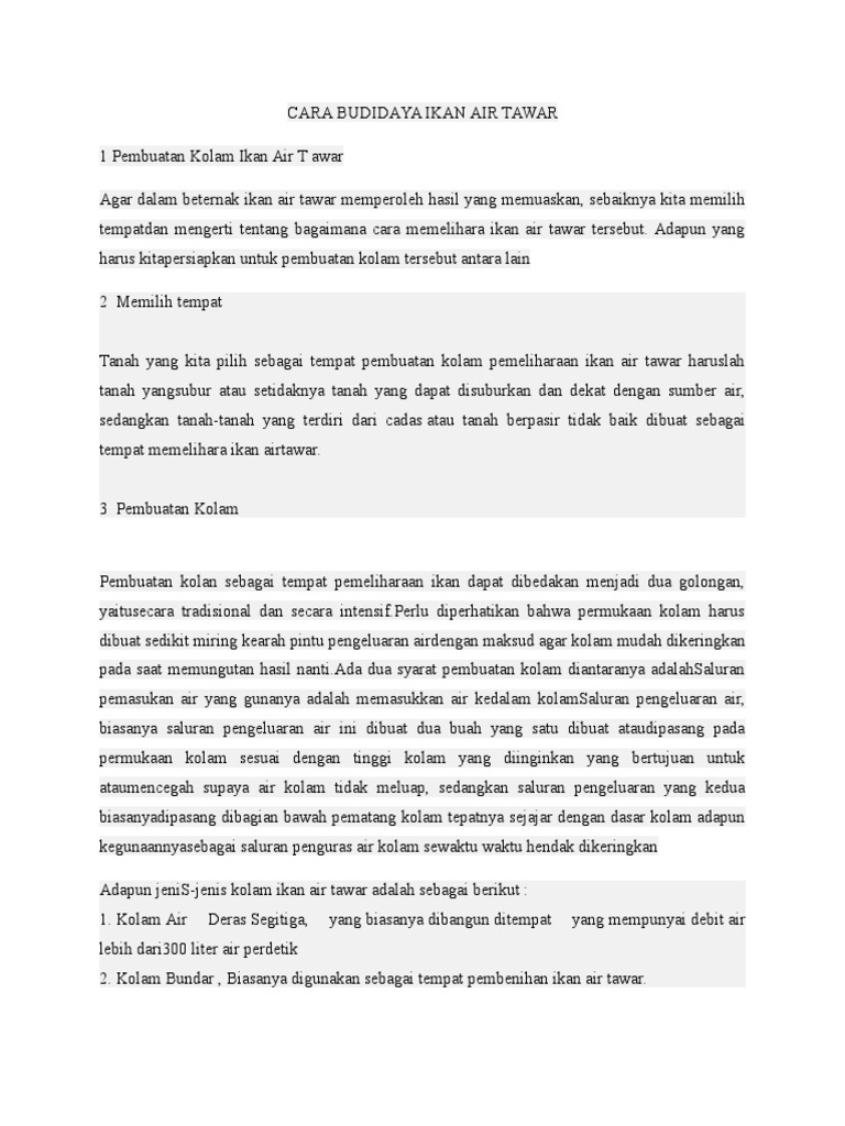 Cara Budidaya Ikan Air Tawar