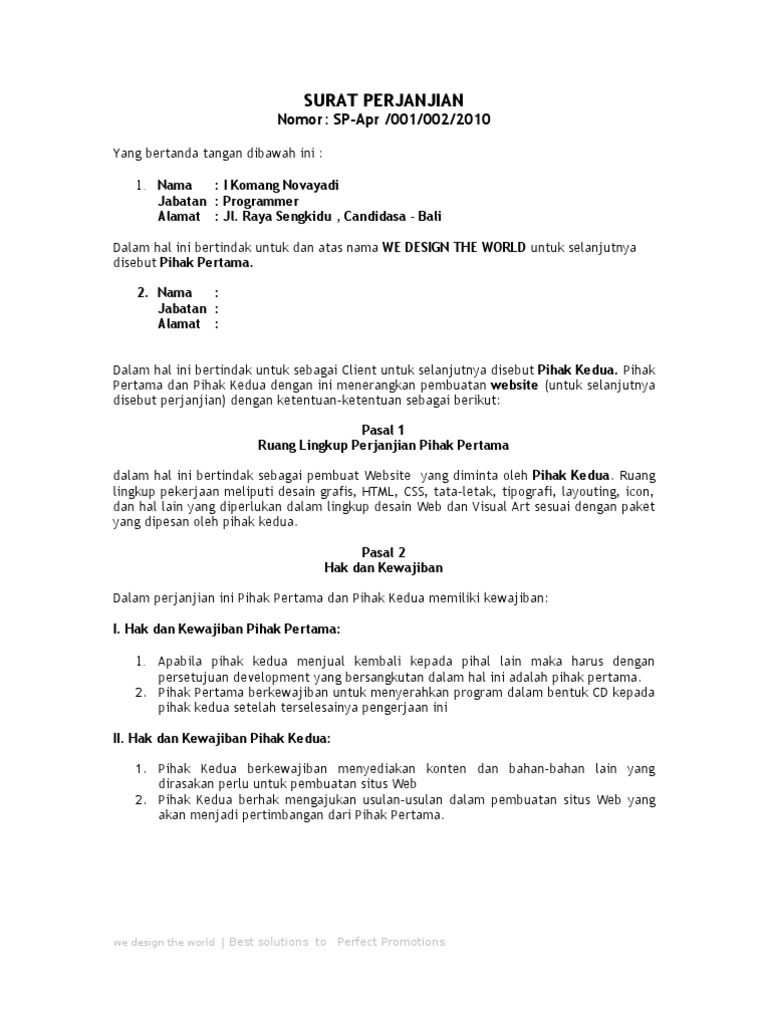 Contoh Surat Perjanjian Kerja Sub Kontraktor