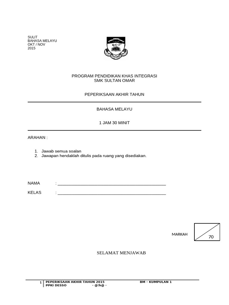 Kertas Bahasa Melayu PPKI (Aras Tinggi)