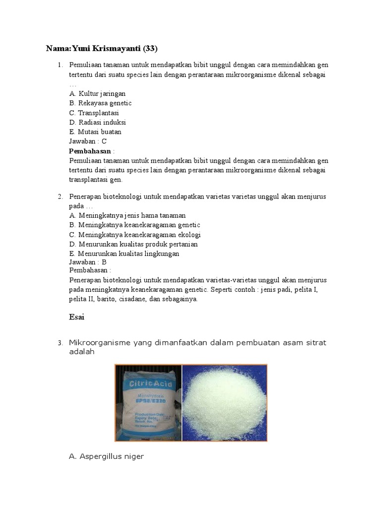 Soal Bioteknologi Dan Pembahasan