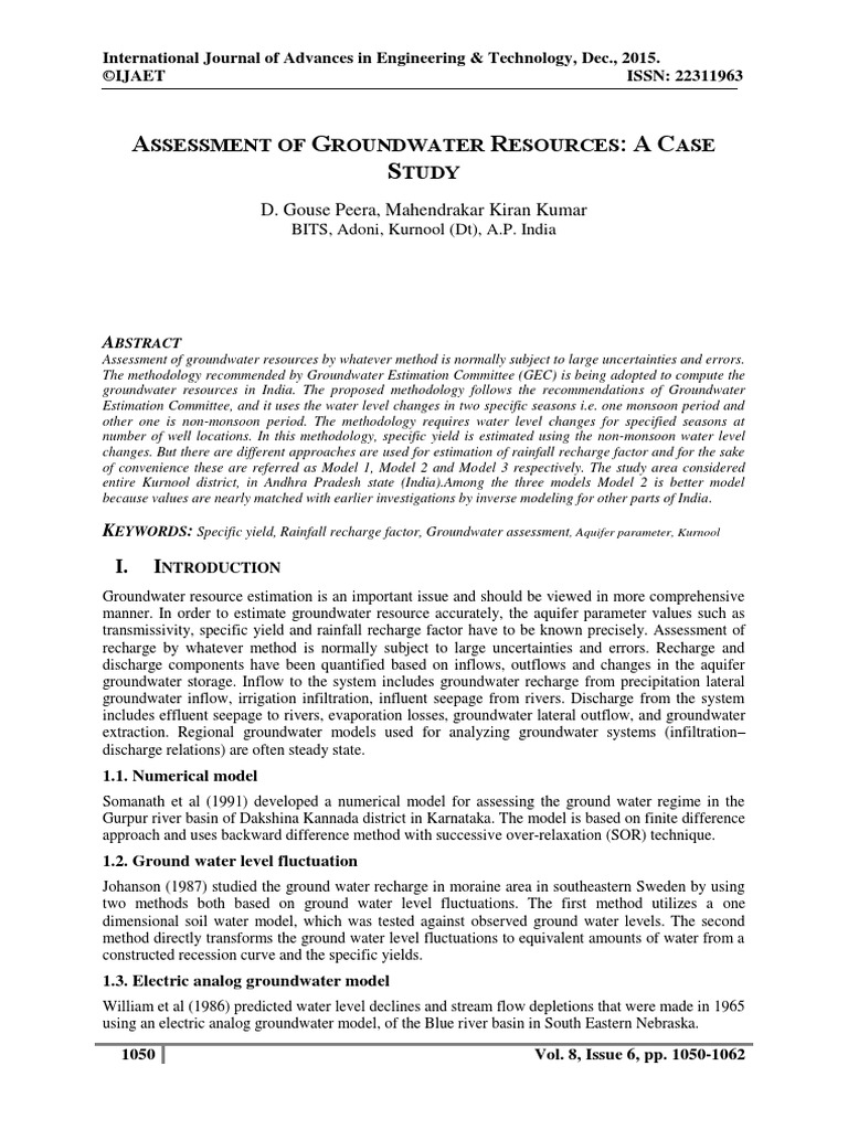 Assessment Of Groundwater Resources A Case Study Pdf Groundwater