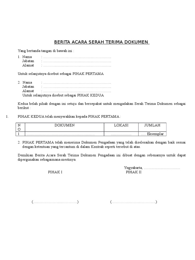 Berita Acara Serah Terima Dokumen Pdf