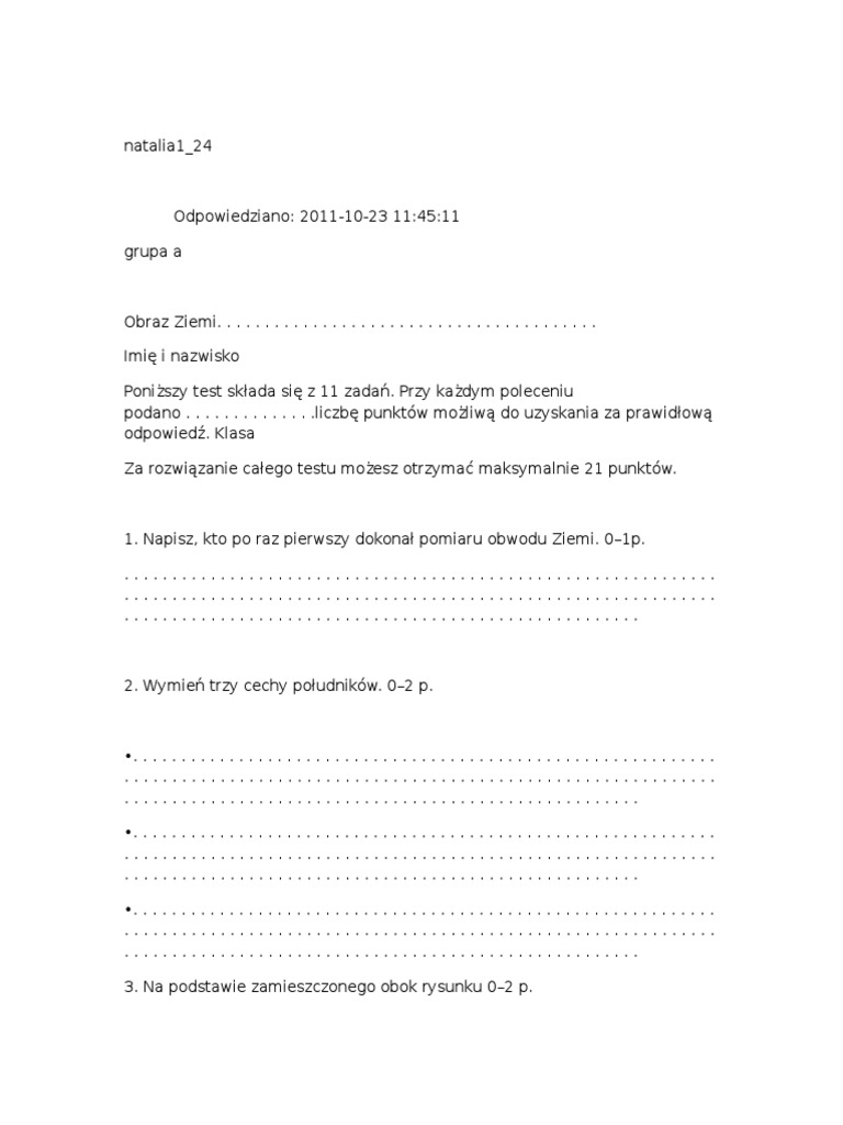 Sprawdzian Z Geografii Oblicza Geografii 1 Zakres Rozszerzony Obraz Ziemi