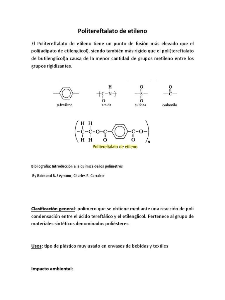 Quimica. Politereftalato de Etileno | PDF