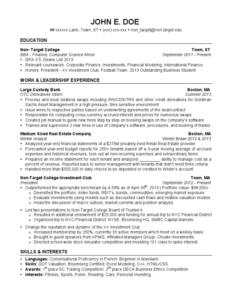 WSO Resume 119861 PDF Derivative (Finance) Valuation (Finance)
