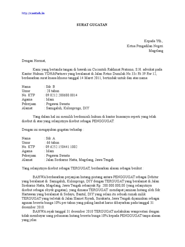 Surat Gugatan Perdata