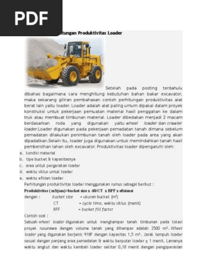 Contoh Soal Perhitungan Produktivitas Loader