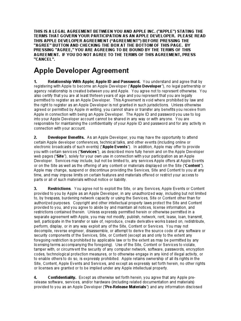 Apple Developer Agreement | PDF