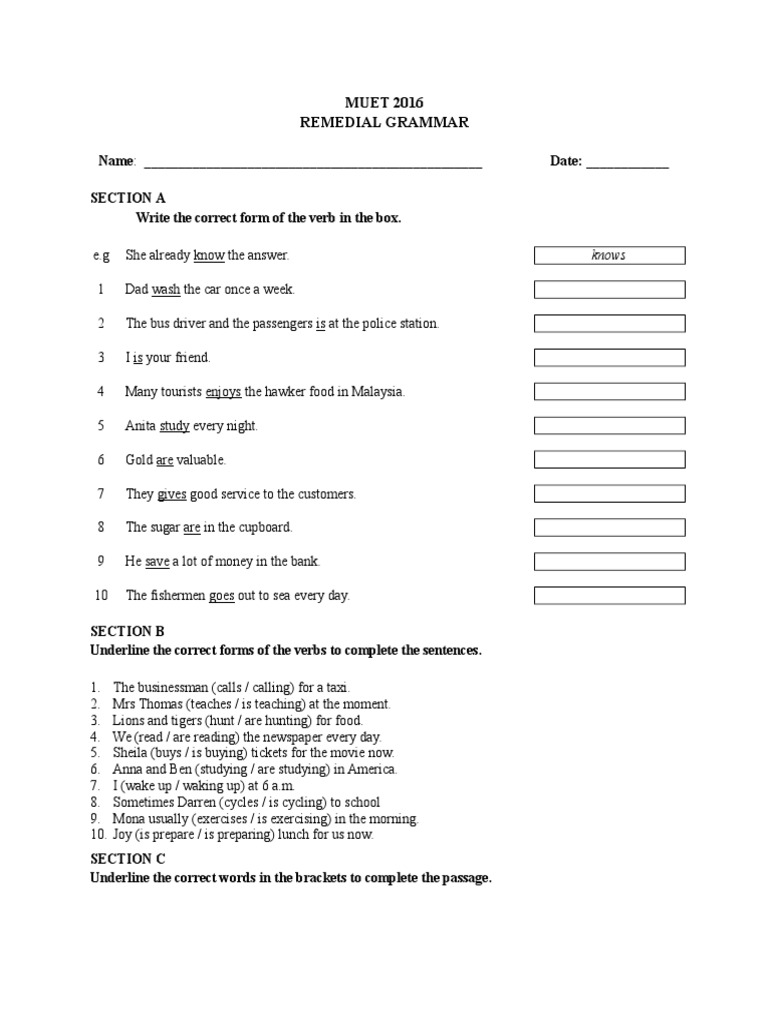 MUET Remedial Grammar Exercises | PDF | Language Arts & Discipline ...