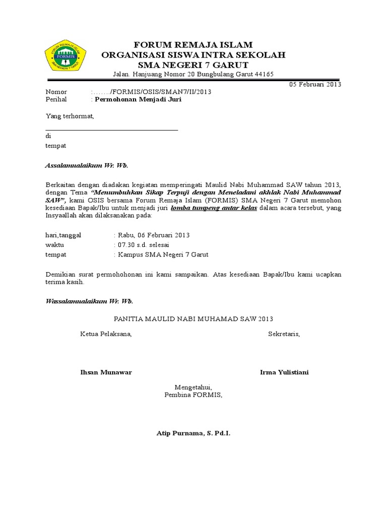 Surat Permohonan Menjadi Juri Lomba Tumpeng Pdf