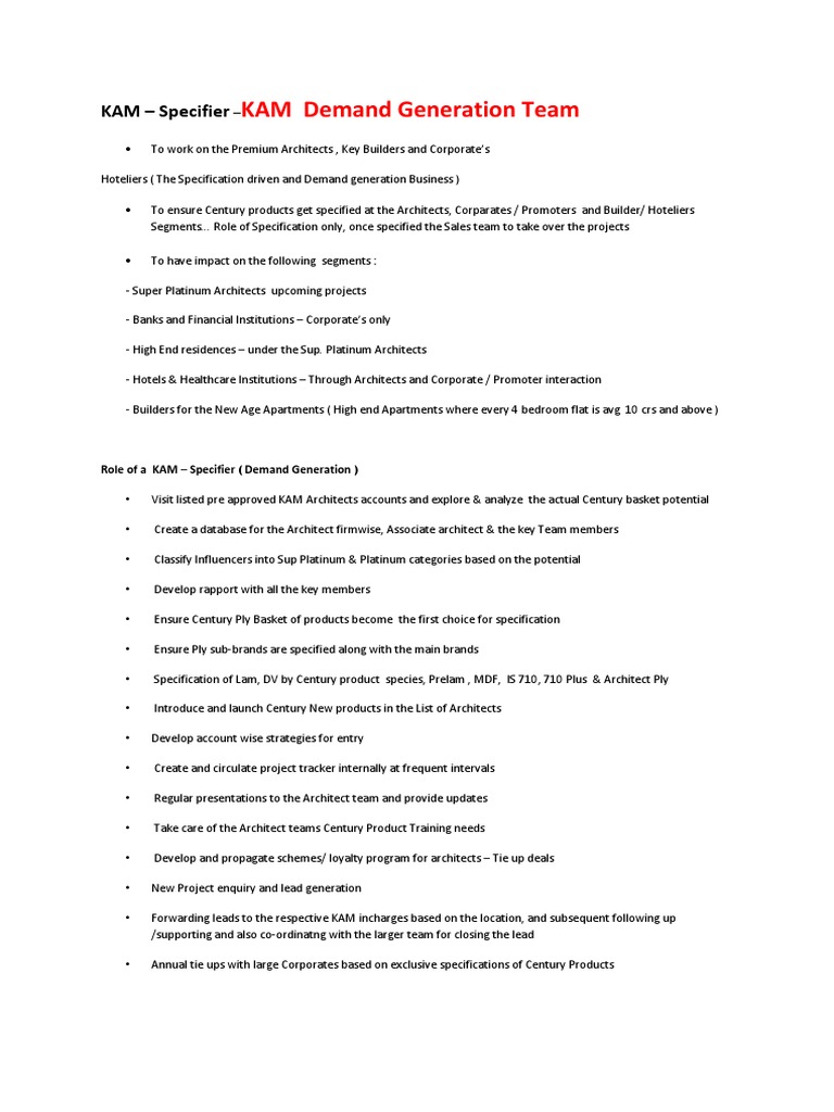 KAM Specifier Role and Responsibility | PDF