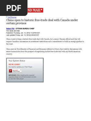china open to historic free-trade deal with canada under certain provisos - the globe and mail