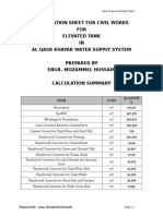 Calculation Sheet For Civil Works FOR Elevated Tank IN Al Qasr Khayar Water Supply System Prepared by Engr. Mozammel Hossain Calculation Summary