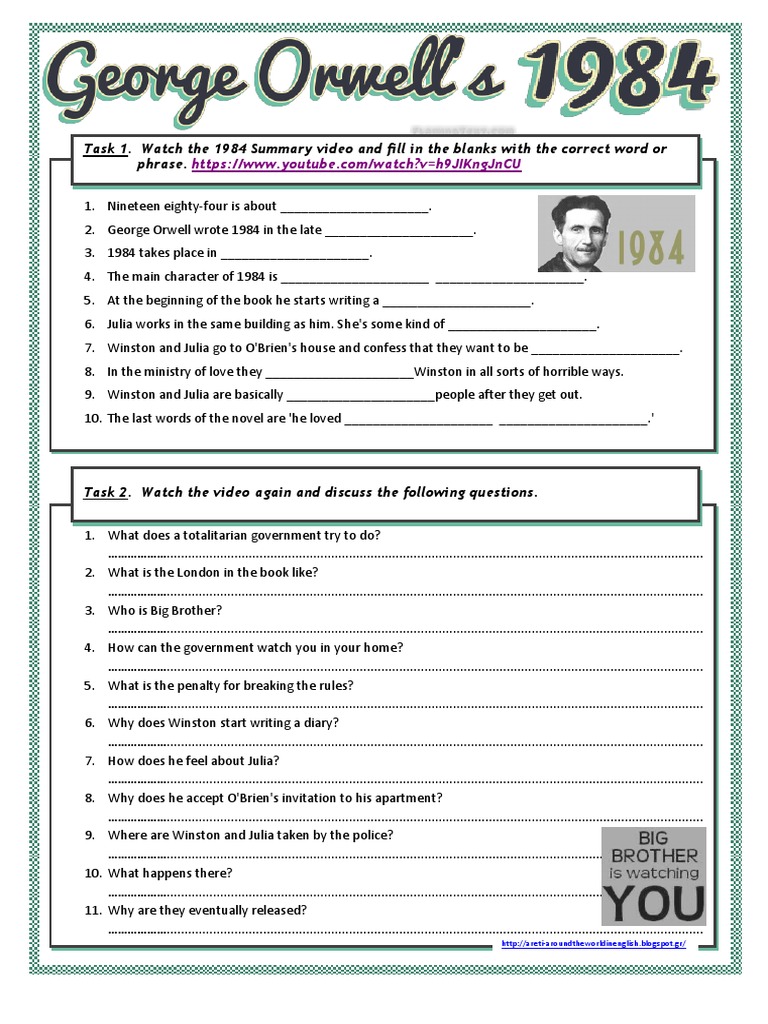 Orwell S 1984 Summary Video Sparknotes Worksheet