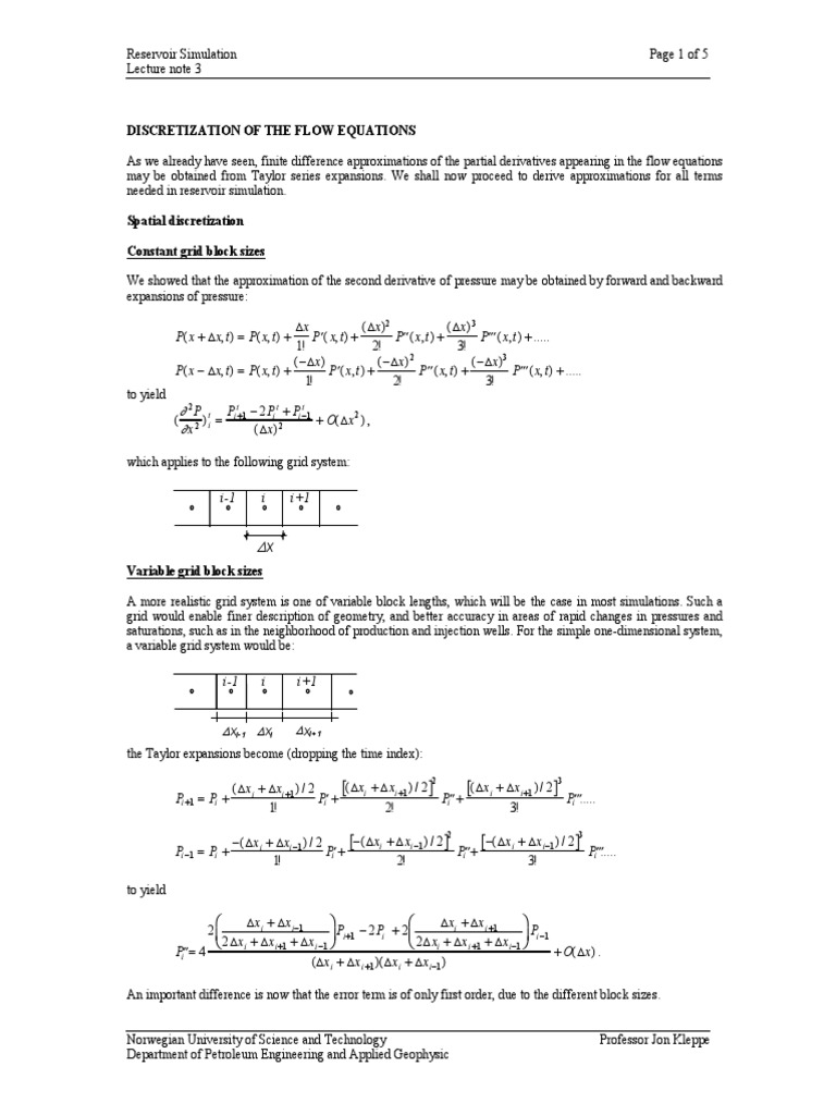 Discretization in Reservoir Simulation | PDF | Equations | Mathematical ...
