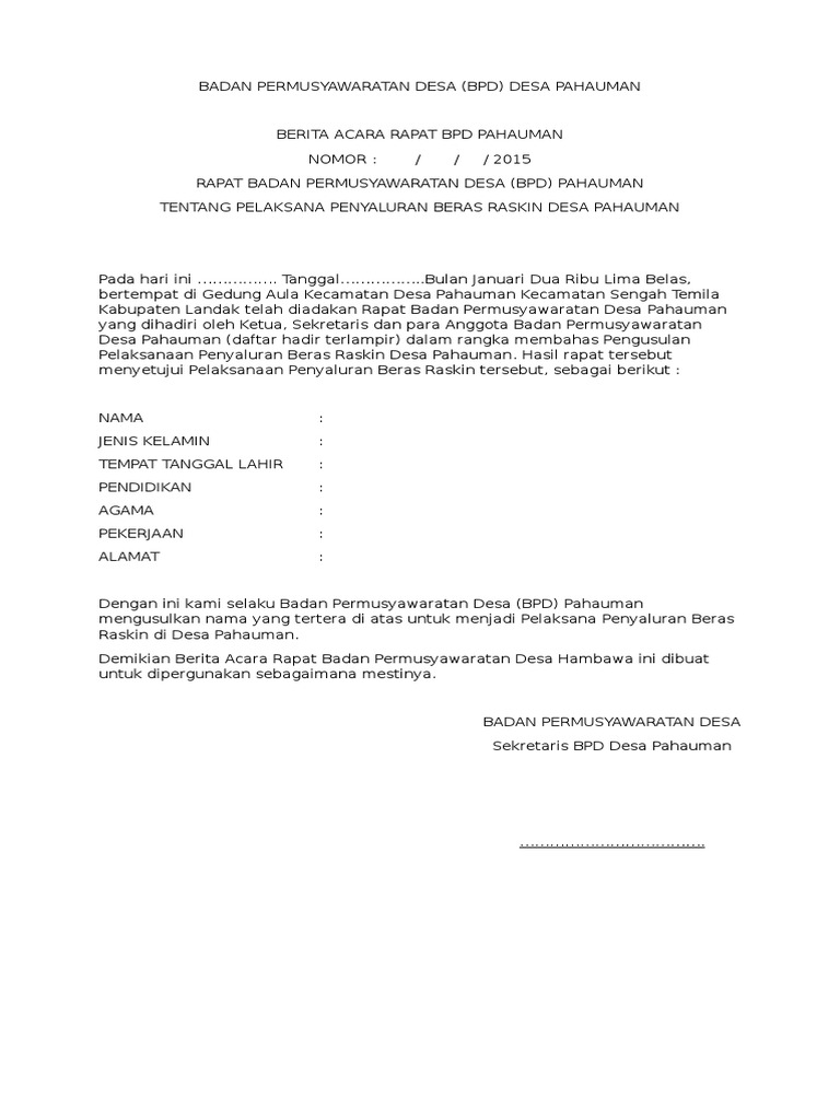 Contoh Berita Acara Rapat Pemilihan Ketua Bpd Delinewstv - Gambaran